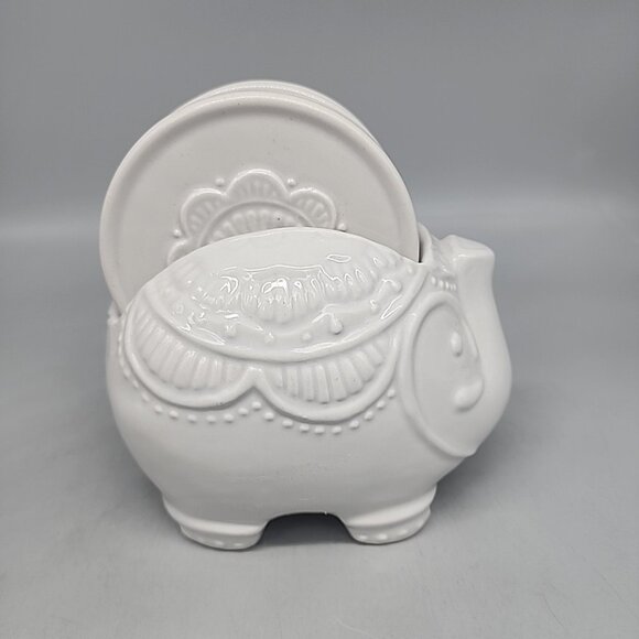 Elephant Ceramic Safari Stand w/coaster Set of 4 Gray - Picture 1 of 4